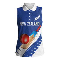 Custom New Zealand Cricket Women Sleeveless Polo Shirt Kiwi Birds Haka Dance Blue Fern Sporty Style