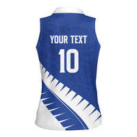 Custom New Zealand Cricket Women Sleeveless Polo Shirt Kiwi Birds Haka Dance Blue Fern Sporty Style