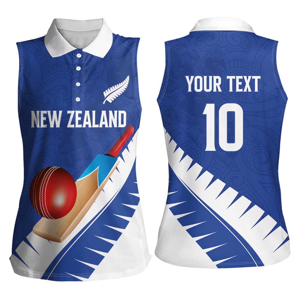Custom New Zealand Cricket Women Sleeveless Polo Shirt Kiwi Birds Haka Dance Blue Fern Sporty Style