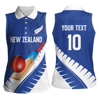 Custom New Zealand Cricket Women Sleeveless Polo Shirt Kiwi Birds Haka Dance Blue Fern Sporty Style