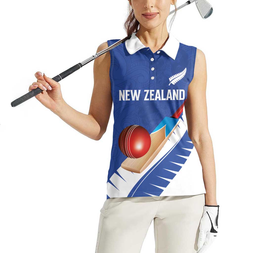Custom New Zealand Cricket Women Sleeveless Polo Shirt Kiwi Birds Haka Dance Blue Fern Sporty Style