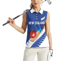 Custom New Zealand Cricket Women Sleeveless Polo Shirt Kiwi Birds Haka Dance Blue Fern Sporty Style