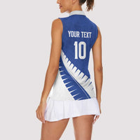 Custom New Zealand Cricket Women Sleeveless Polo Shirt Kiwi Birds Haka Dance Blue Fern Sporty Style