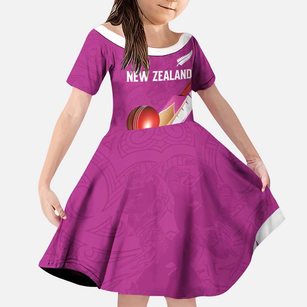 Custom New Zealand Cricket Family Matching Mermaid Dress and Hawaiian Shirt Kiwi Birds Haka Dance Pink Fern Sporty Style LT03 Daughter's Dress Pink - Polynesian Pride