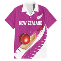 Custom New Zealand Cricket Family Matching Short Sleeve Bodycon Dress and Hawaiian Shirt Kiwi Birds Haka Dance Pink Fern Sporty Style LT03 Dad's Shirt - Short Sleeve Pink - Polynesian Pride
