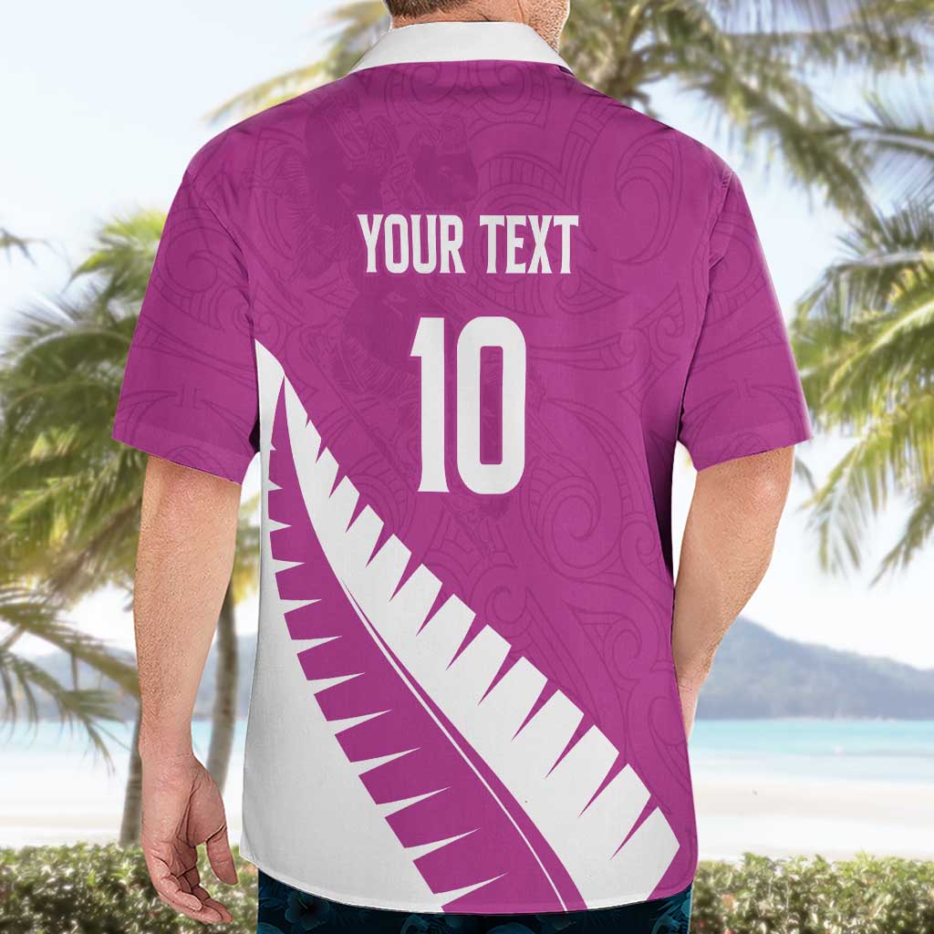 Custom New Zealand Cricket Hawaiian Shirt Kiwi Birds Haka Dance Pink Fern Sporty Style