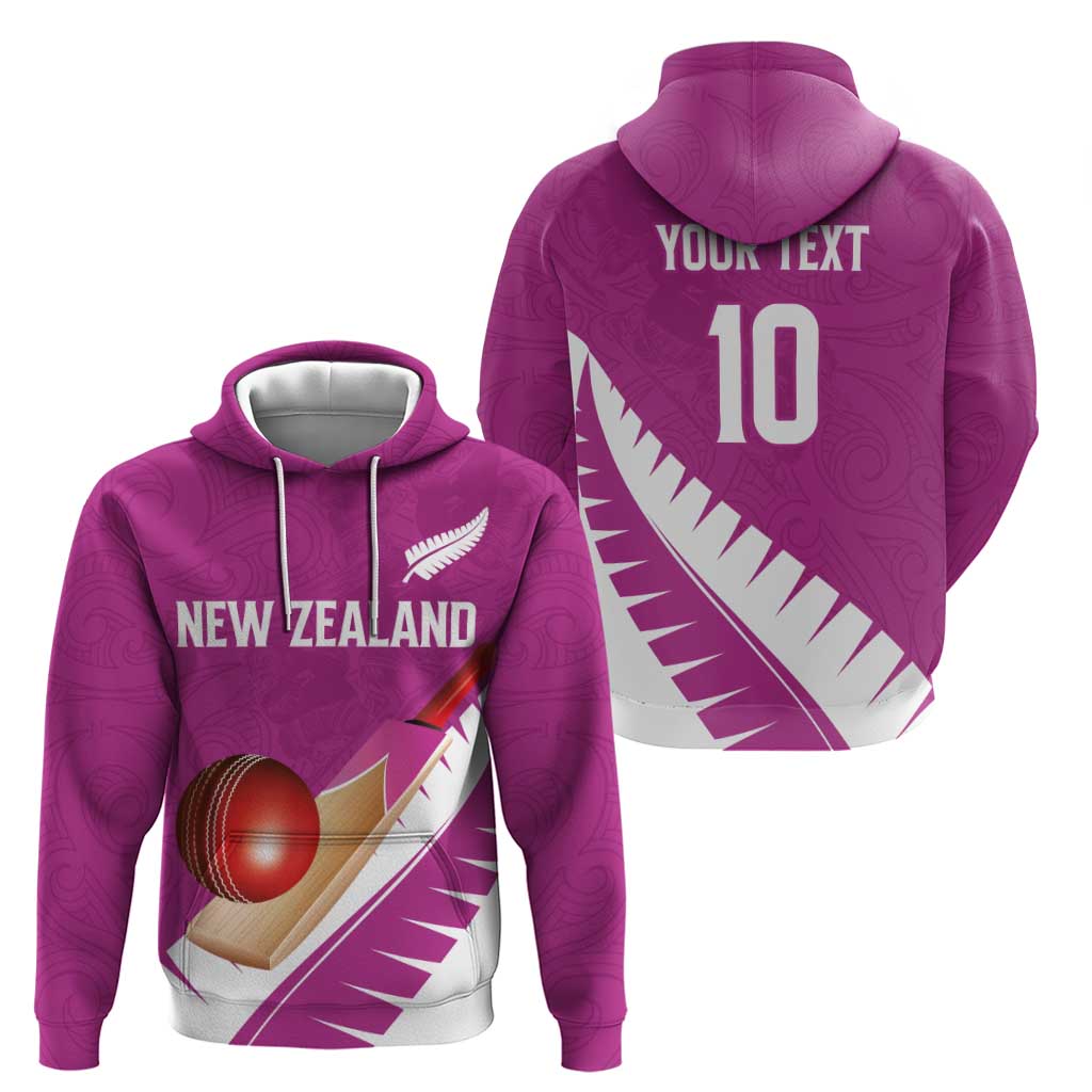 Custom New Zealand Cricket Hoodie Kiwi Birds Haka Dance Pink Fern Sporty Style