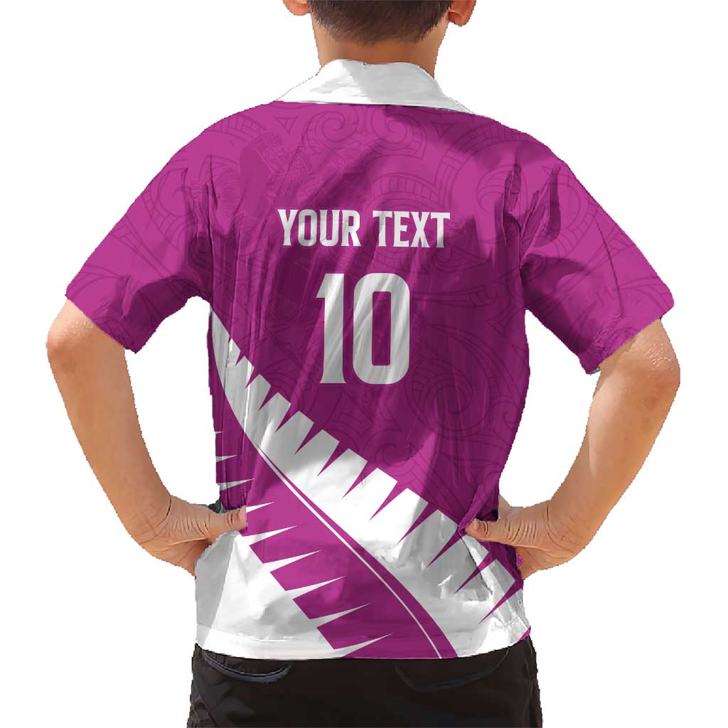 Custom New Zealand Cricket Kid Hawaiian Shirt Kiwi Birds Haka Dance Pink Fern Sporty Style LT03 - Polynesian Pride