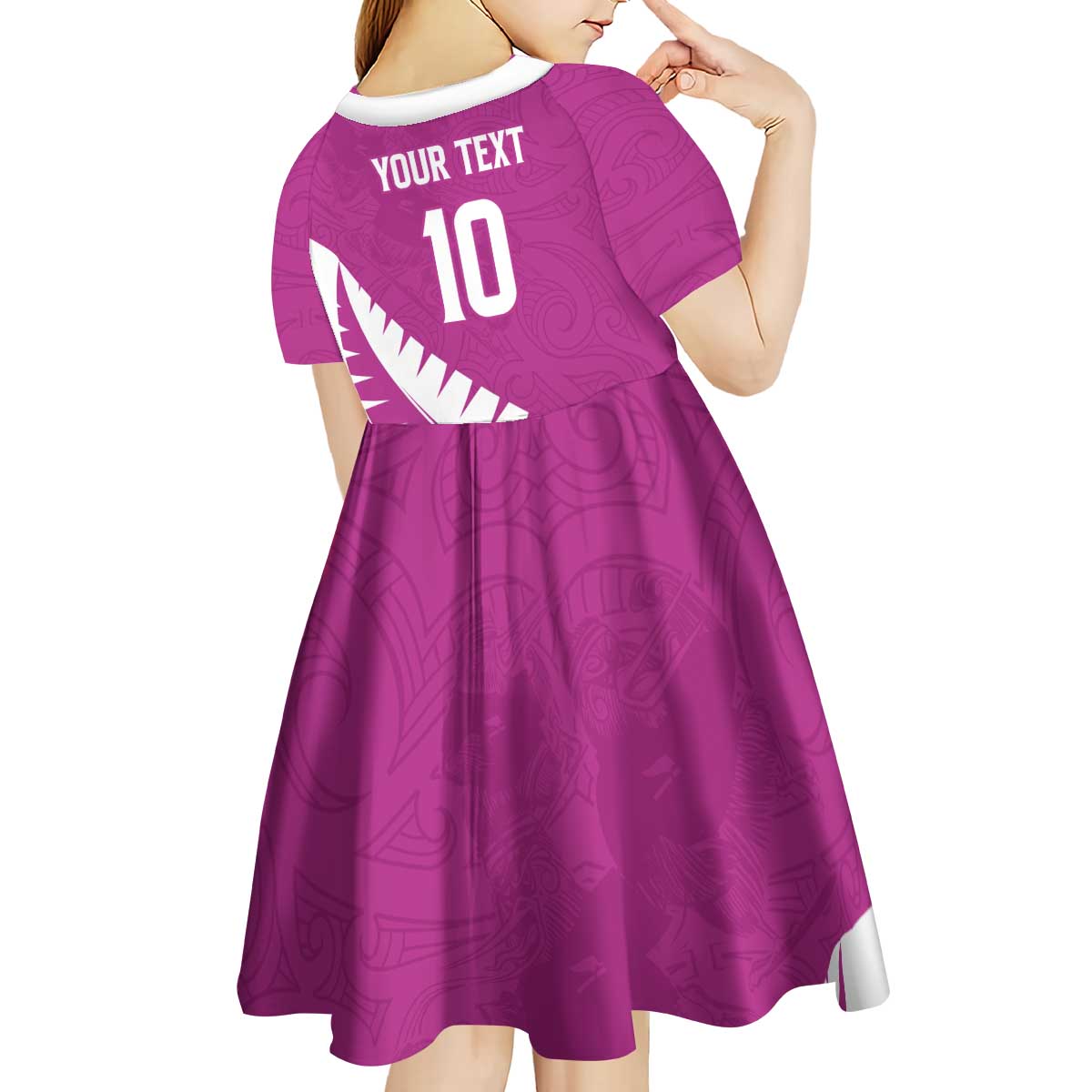 Custom New Zealand Cricket Kid Short Sleeve Dress Kiwi Birds Haka Dance Pink Fern Sporty Style