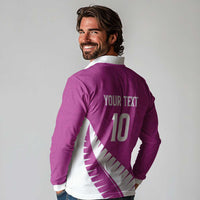 Custom New Zealand Cricket Long Sleeve Polo Shirt Kiwi Birds Haka Dance Pink Fern Sporty Style