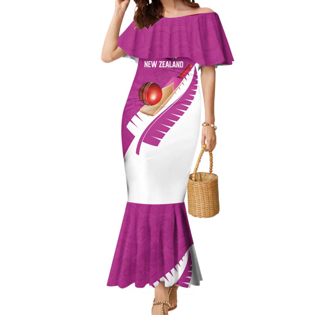 Custom New Zealand Cricket Mermaid Dress Kiwi Birds Haka Dance Pink Fern Sporty Style LT03 Women Pink - Polynesian Pride