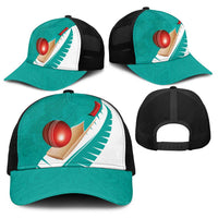 New Zealand Cricket Baseball Net Cap Kiwi Birds Haka Dance Turquoise Fern Sporty Style