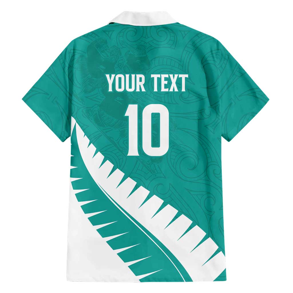 Custom New Zealand Cricket Family Matching Short Sleeve Bodycon Dress and Hawaiian Shirt Kiwi Birds Haka Dance Turquoise Fern Sporty Style LT03 - Polynesian Pride