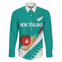 Custom New Zealand Cricket Family Matching Short Sleeve Bodycon Dress and Hawaiian Shirt Kiwi Birds Haka Dance Turquoise Fern Sporty Style LT03 Dad's Shirt - Long Sleeve Turquoise - Polynesian Pride