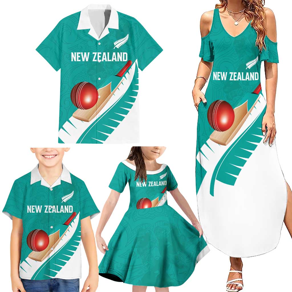 Custom New Zealand Cricket Family Matching Summer Maxi Dress and Hawaiian Shirt Kiwi Birds Haka Dance Turquoise Fern Sporty Style LT03 - Polynesian Pride