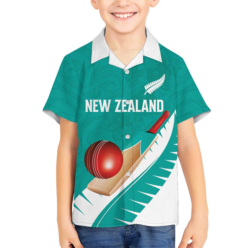 Custom New Zealand Cricket Family Matching Summer Maxi Dress and Hawaiian Shirt Kiwi Birds Haka Dance Turquoise Fern Sporty Style LT03 Son's Shirt Turquoise - Polynesian Pride