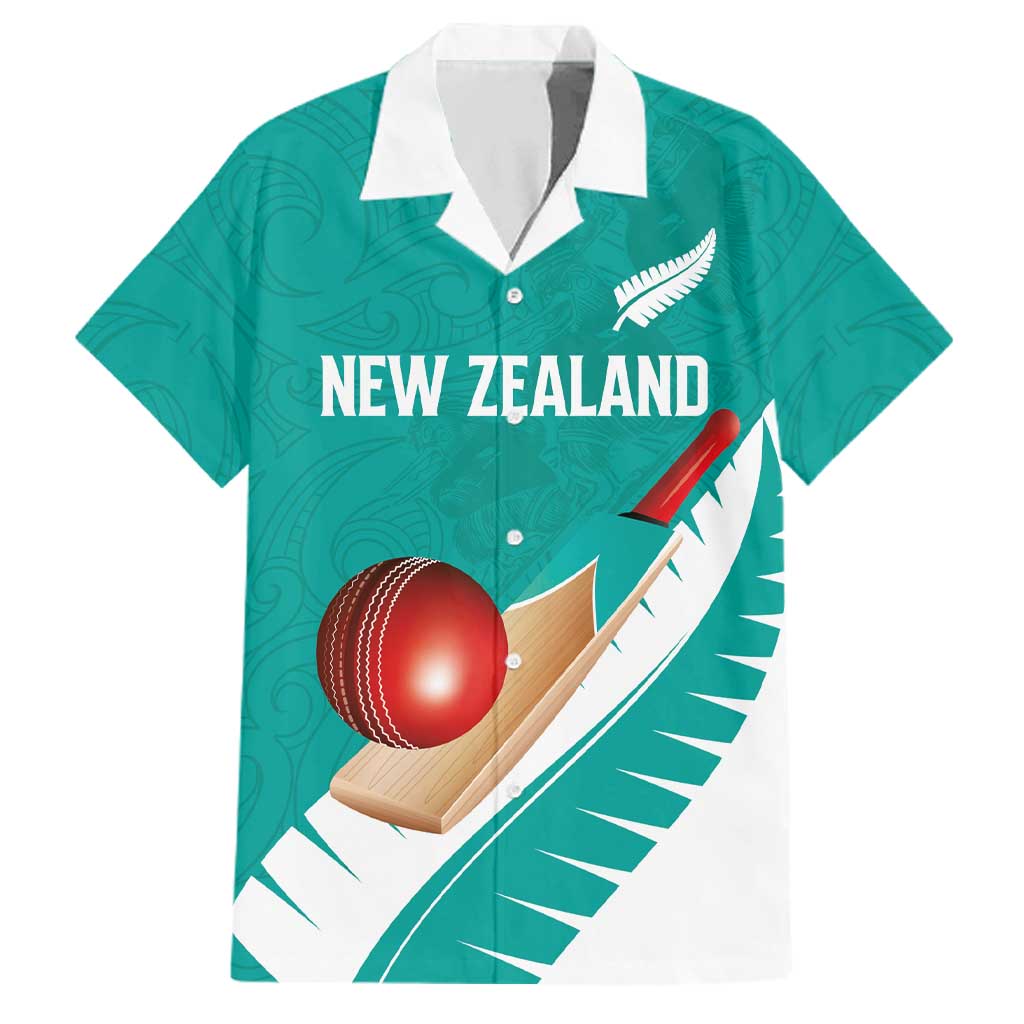 Custom New Zealand Cricket Family Matching Tank Maxi Dress and Hawaiian Shirt Kiwi Birds Haka Dance Turquoise Fern Sporty Style LT03 Dad's Shirt - Short Sleeve Turquoise - Polynesian Pride