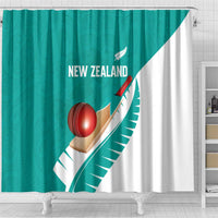 New Zealand Cricket Shower Curtain Kiwi Birds Haka Dance Turquoise Fern Sporty Style