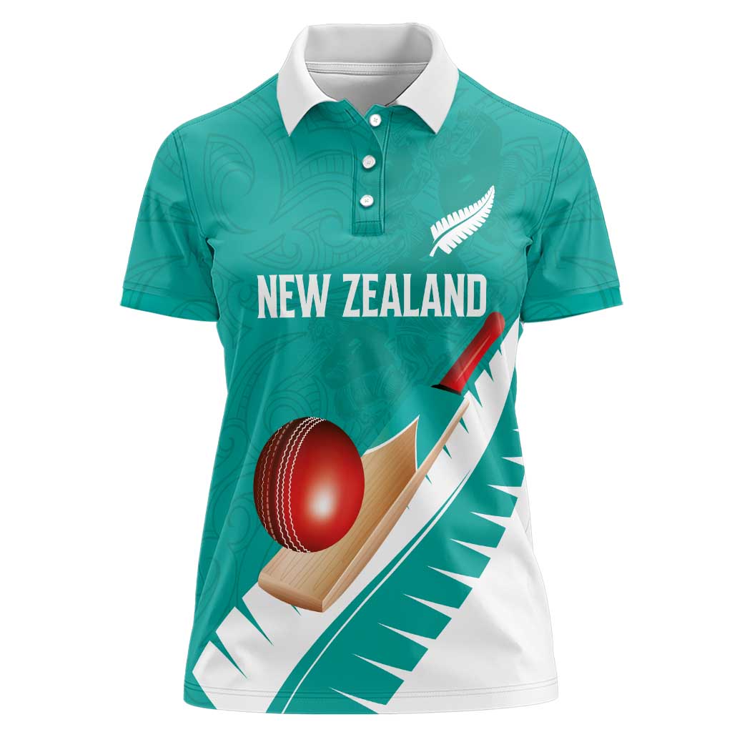 Custom New Zealand Cricket Women Polo Shirt Kiwi Birds Haka Dance Turquoise Fern Sporty Style