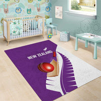 New Zealand Cricket Area Rug Kiwi Birds Haka Dance Purple Fern Sporty Style