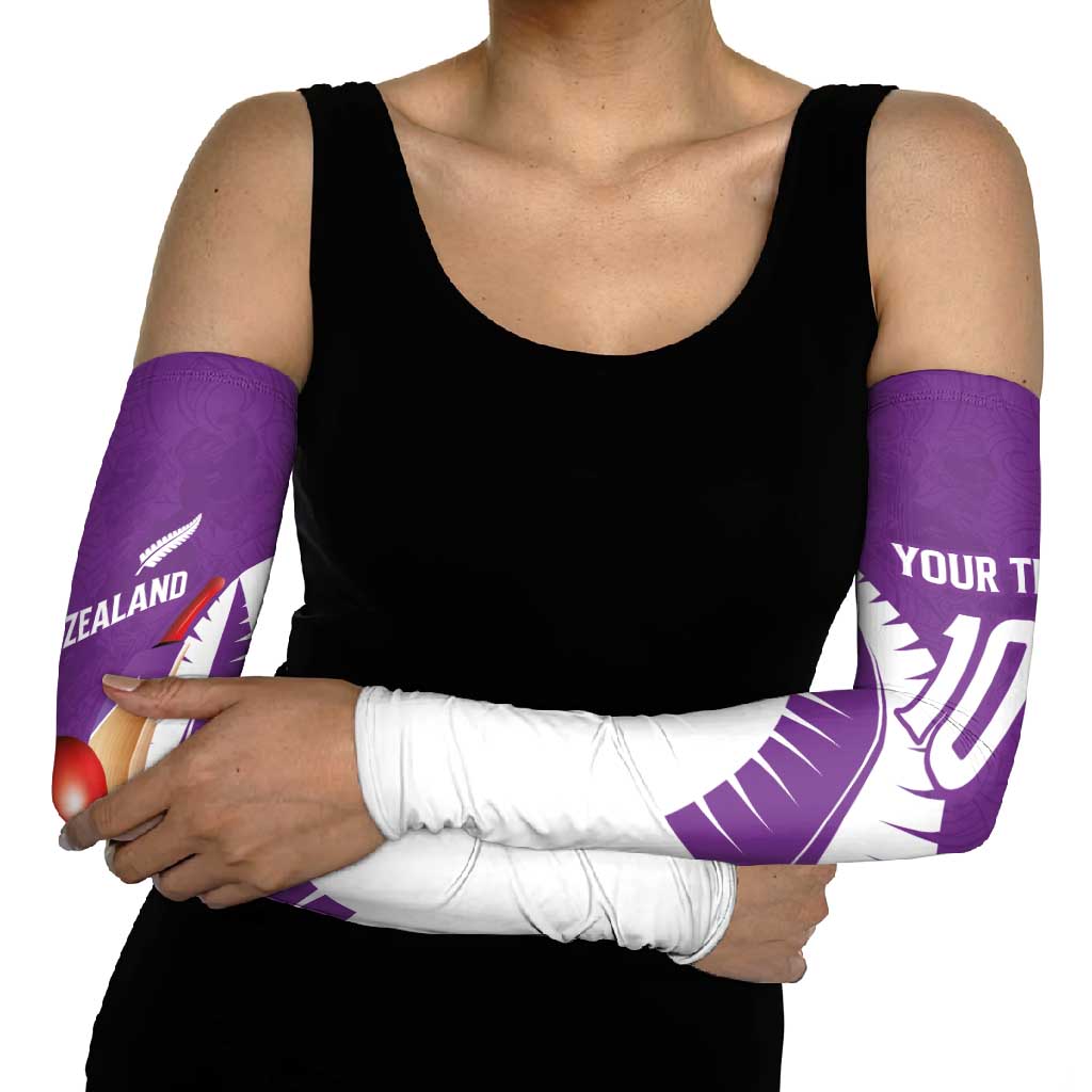 Custom New Zealand Cricket Arm Sleeves Kiwi Birds Haka Dance Purple Fern Sporty Style