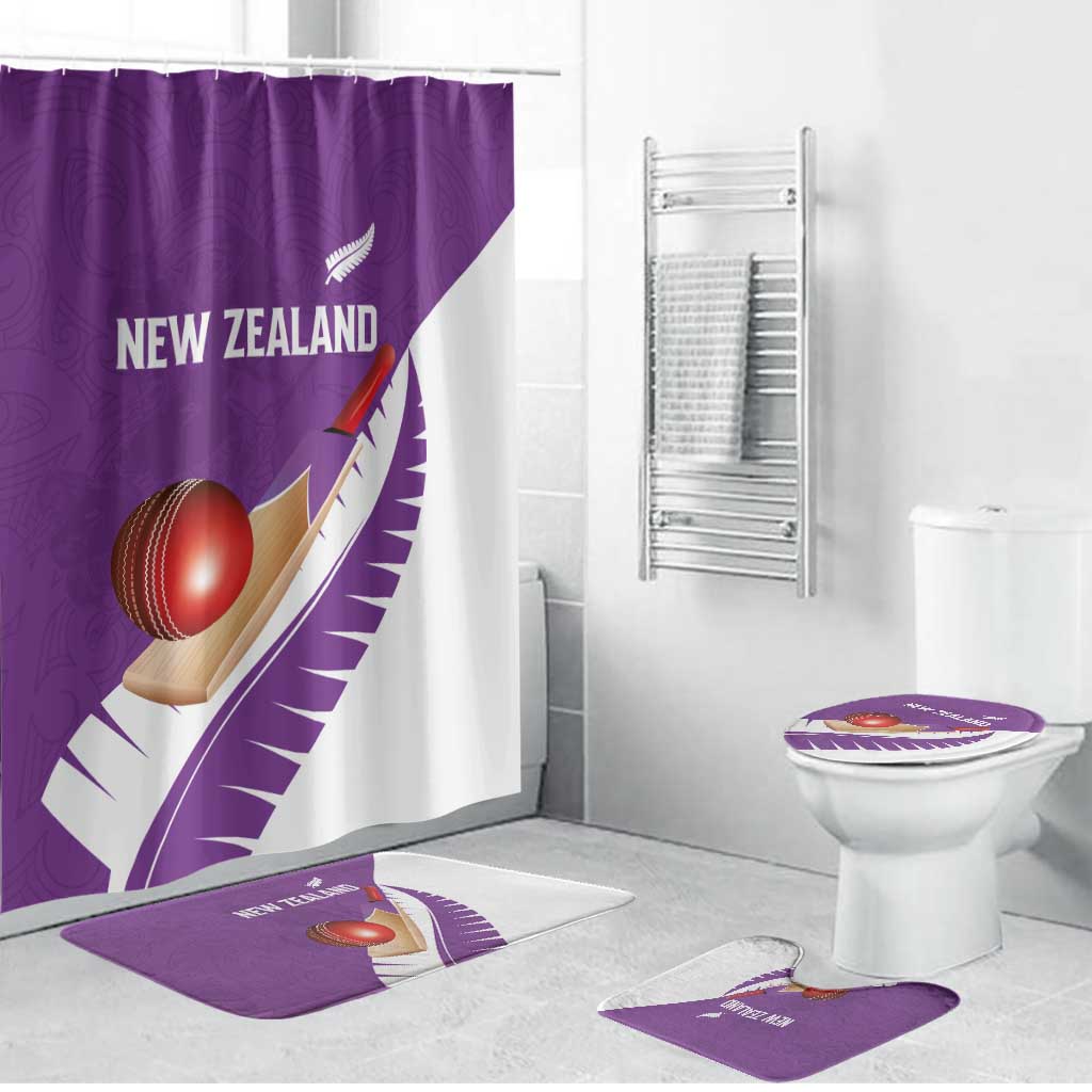 New Zealand Cricket Bathroom Set Kiwi Birds Haka Dance Purple Fern Sporty Style