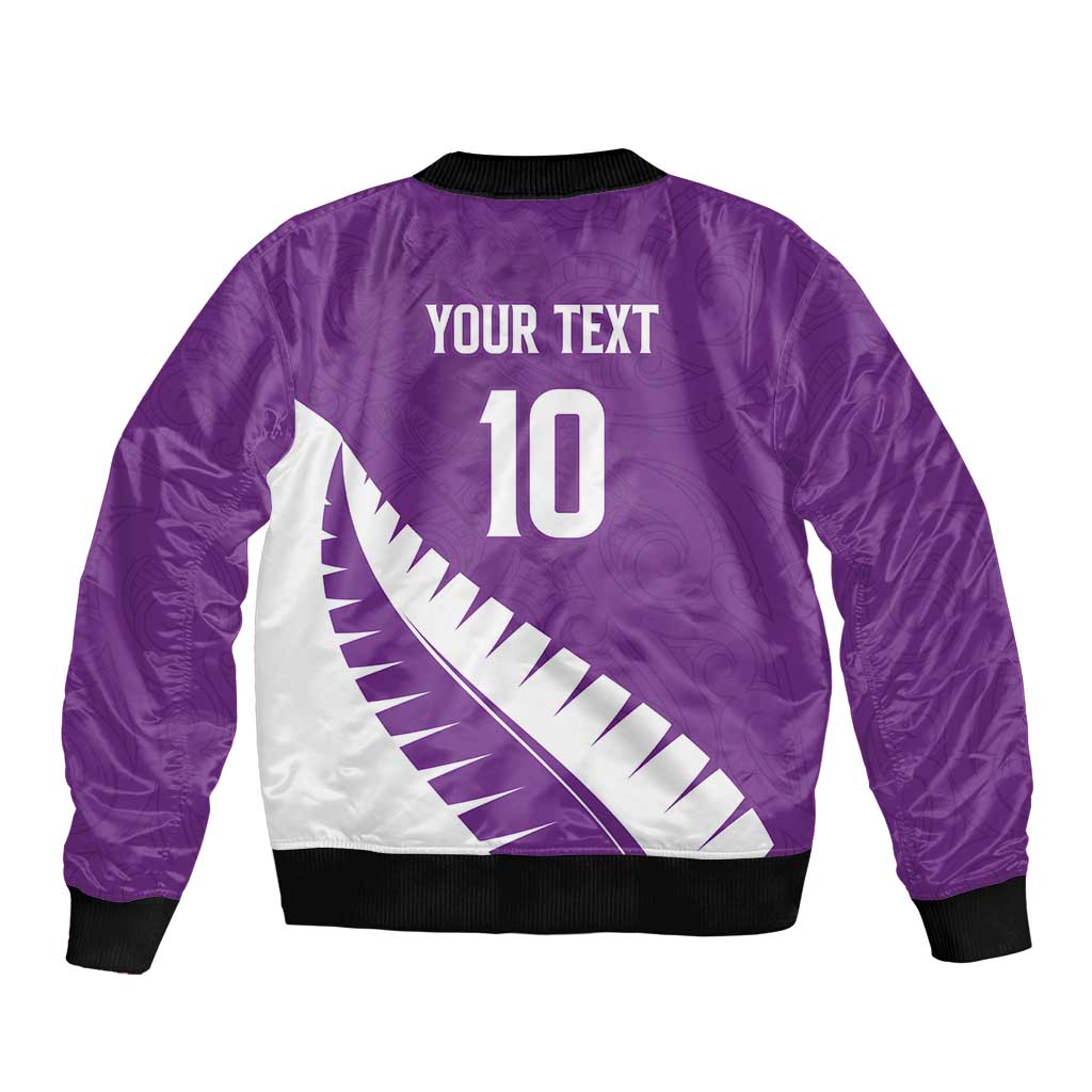 Custom New Zealand Cricket Bomber Jacket Kiwi Birds Haka Dance Purple Fern Sporty Style