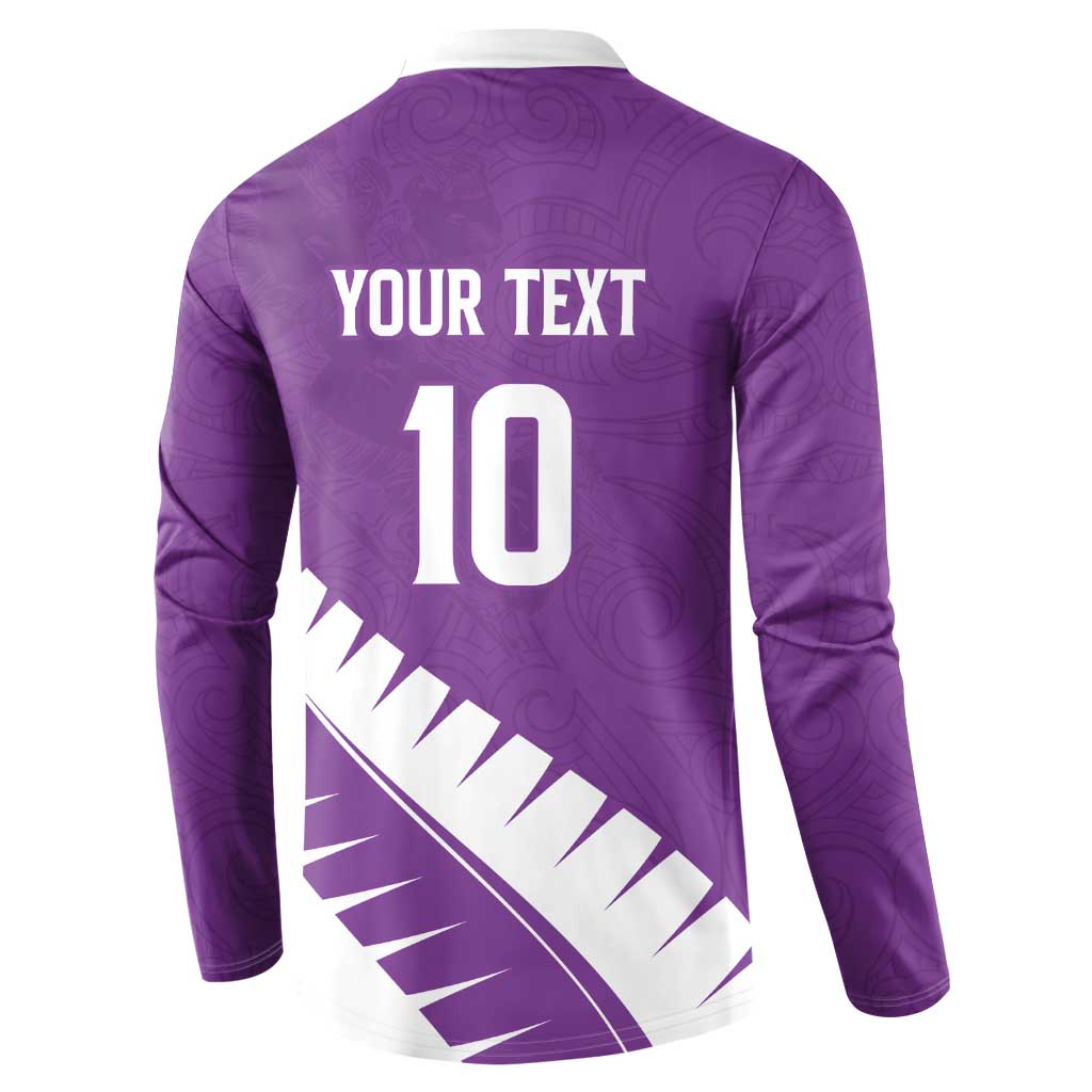 Custom New Zealand Cricket Button Sweatshirt Kiwi Birds Haka Dance Purple Fern Sporty Style LT03 - Polynesian Pride