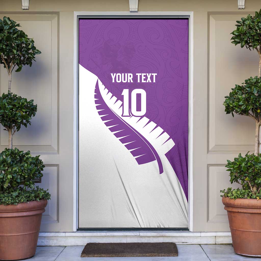 Custom New Zealand Cricket Door Cover Kiwi Birds Haka Dance Purple Fern Sporty Style
