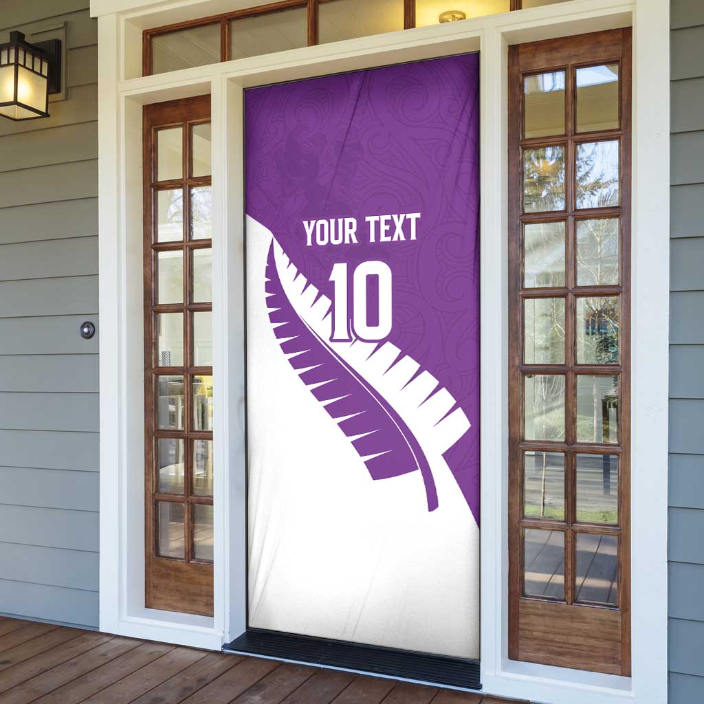 Custom New Zealand Cricket Door Cover Kiwi Birds Haka Dance Purple Fern Sporty Style