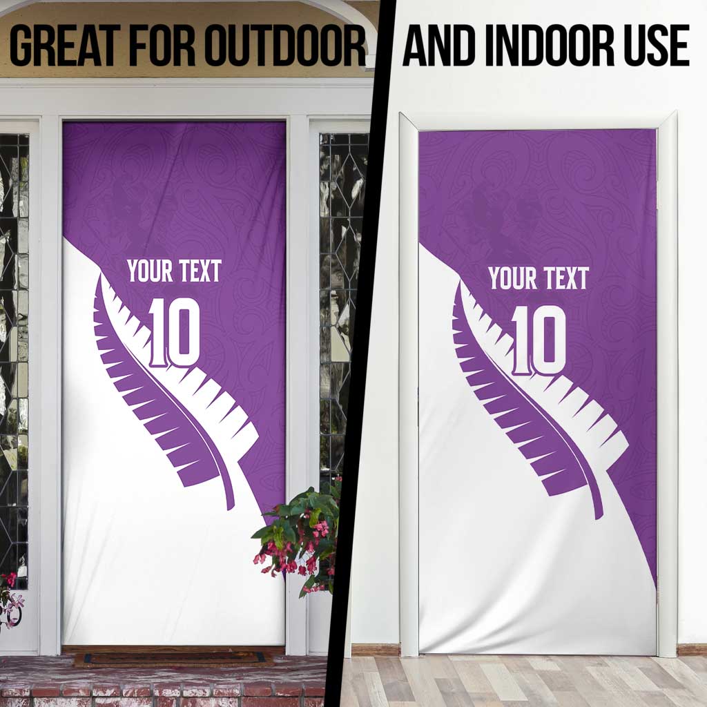 Custom New Zealand Cricket Door Cover Kiwi Birds Haka Dance Purple Fern Sporty Style