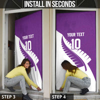 Custom New Zealand Cricket Door Cover Kiwi Birds Haka Dance Purple Fern Sporty Style