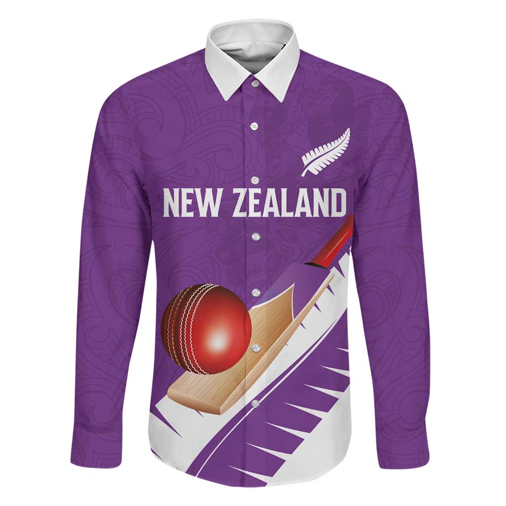 Custom New Zealand Cricket Family Matching Long Sleeve Bodycon Dress and Hawaiian Shirt Kiwi Birds Haka Dance Purple Fern Sporty Style