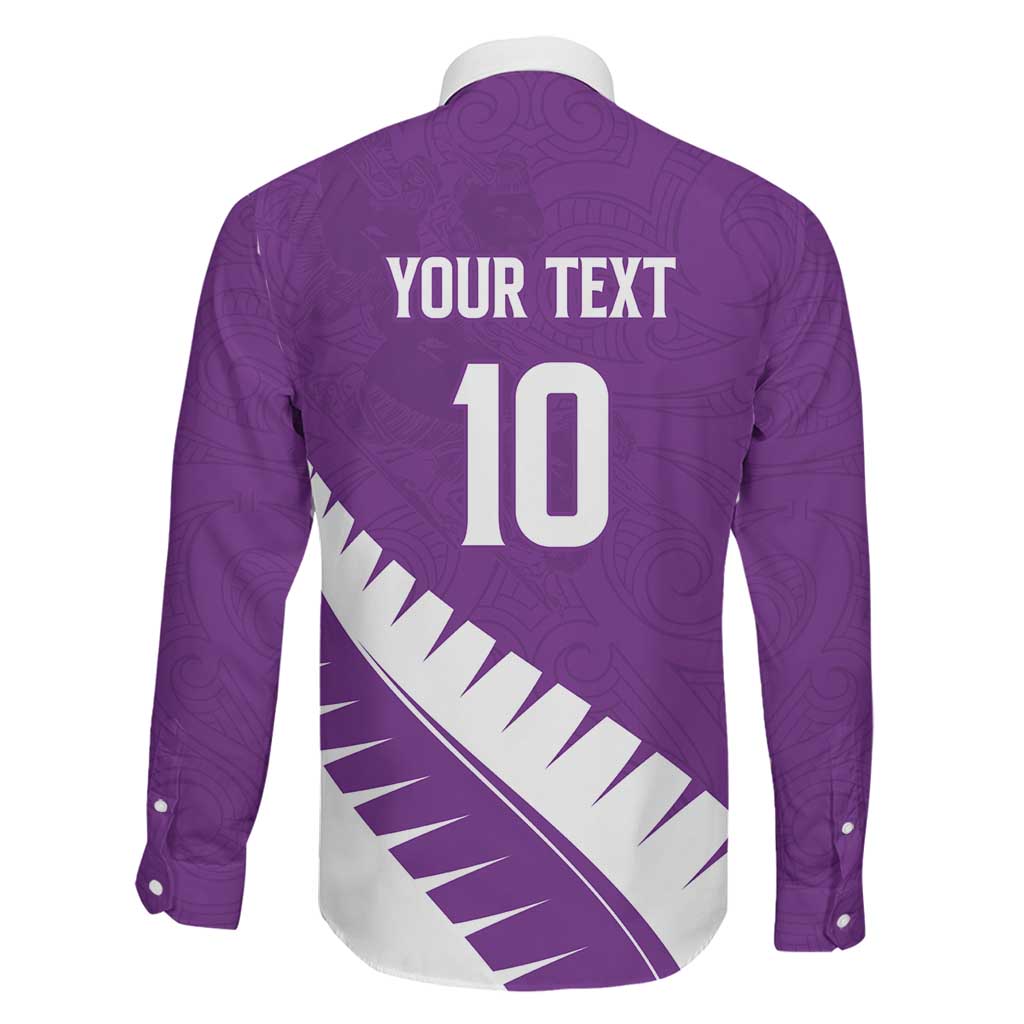 Custom New Zealand Cricket Family Matching Long Sleeve Bodycon Dress and Hawaiian Shirt Kiwi Birds Haka Dance Purple Fern Sporty Style