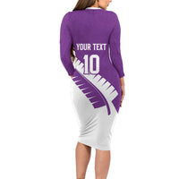 Custom New Zealand Cricket Family Matching Long Sleeve Bodycon Dress and Hawaiian Shirt Kiwi Birds Haka Dance Purple Fern Sporty Style