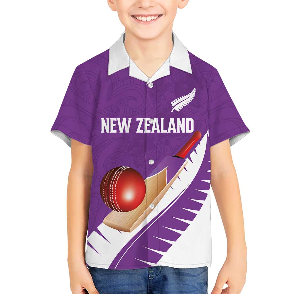 Custom New Zealand Cricket Family Matching Long Sleeve Bodycon Dress and Hawaiian Shirt Kiwi Birds Haka Dance Purple Fern Sporty Style