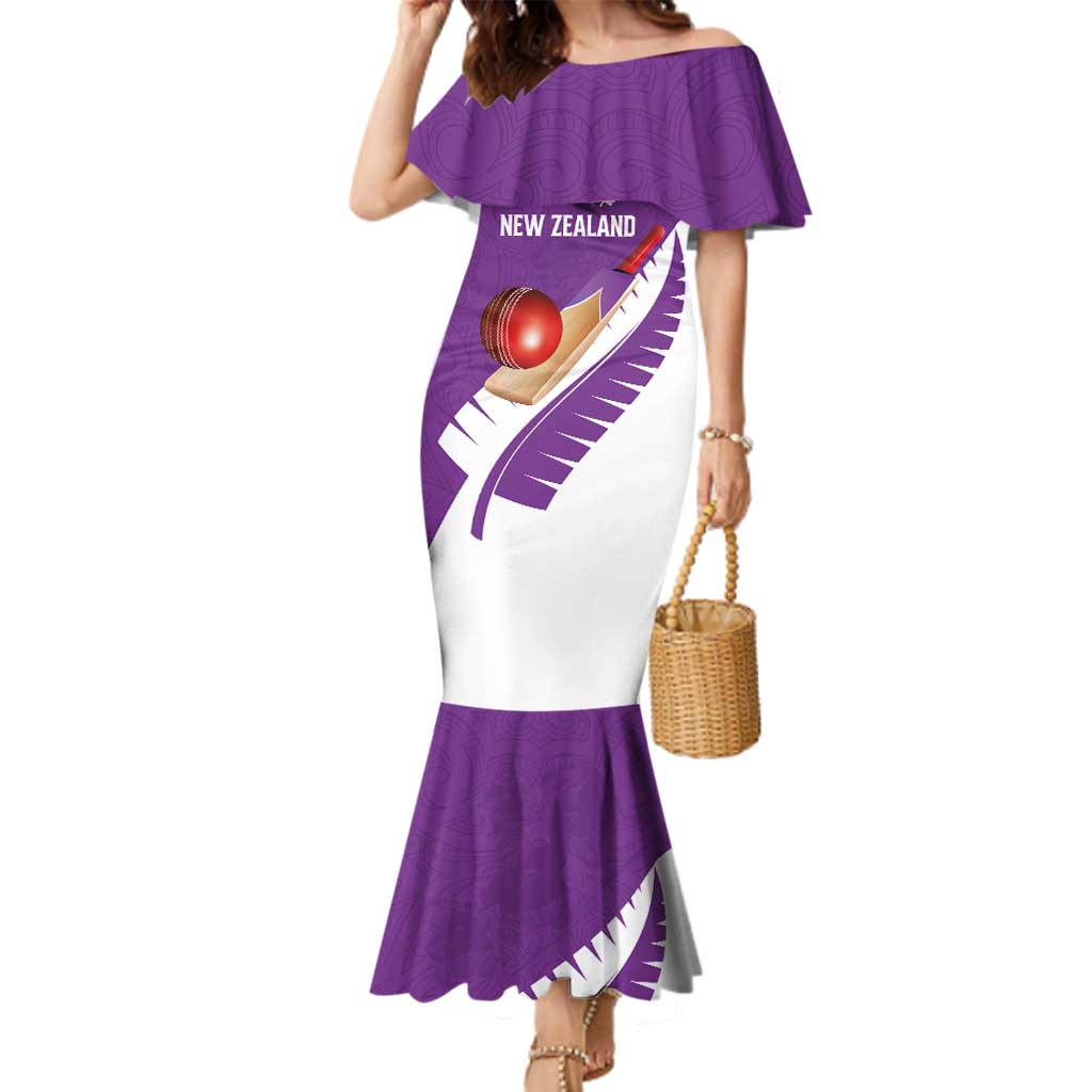 Custom New Zealand Cricket Family Matching Mermaid Dress and Hawaiian Shirt Kiwi Birds Haka Dance Purple Fern Sporty Style
