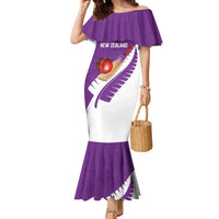 Custom New Zealand Cricket Family Matching Mermaid Dress and Hawaiian Shirt Kiwi Birds Haka Dance Purple Fern Sporty Style