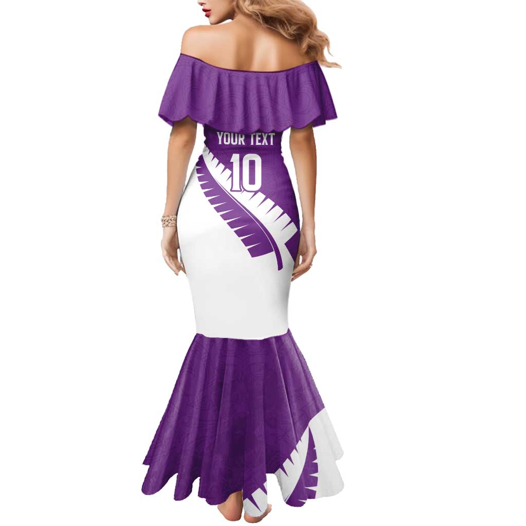 Custom New Zealand Cricket Family Matching Mermaid Dress and Hawaiian Shirt Kiwi Birds Haka Dance Purple Fern Sporty Style