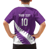 Custom New Zealand Cricket Family Matching Short Sleeve Bodycon Dress and Hawaiian Shirt Kiwi Birds Haka Dance Purple Fern Sporty Style
