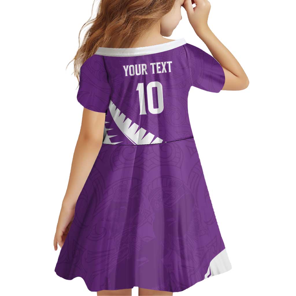Custom New Zealand Cricket Family Matching Short Sleeve Bodycon Dress and Hawaiian Shirt Kiwi Birds Haka Dance Purple Fern Sporty Style