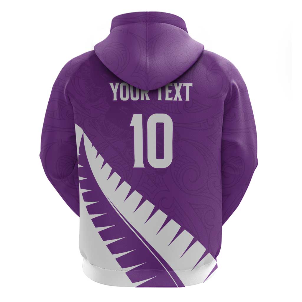 Custom New Zealand Cricket Hoodie Kiwi Birds Haka Dance Purple Fern Sporty Style