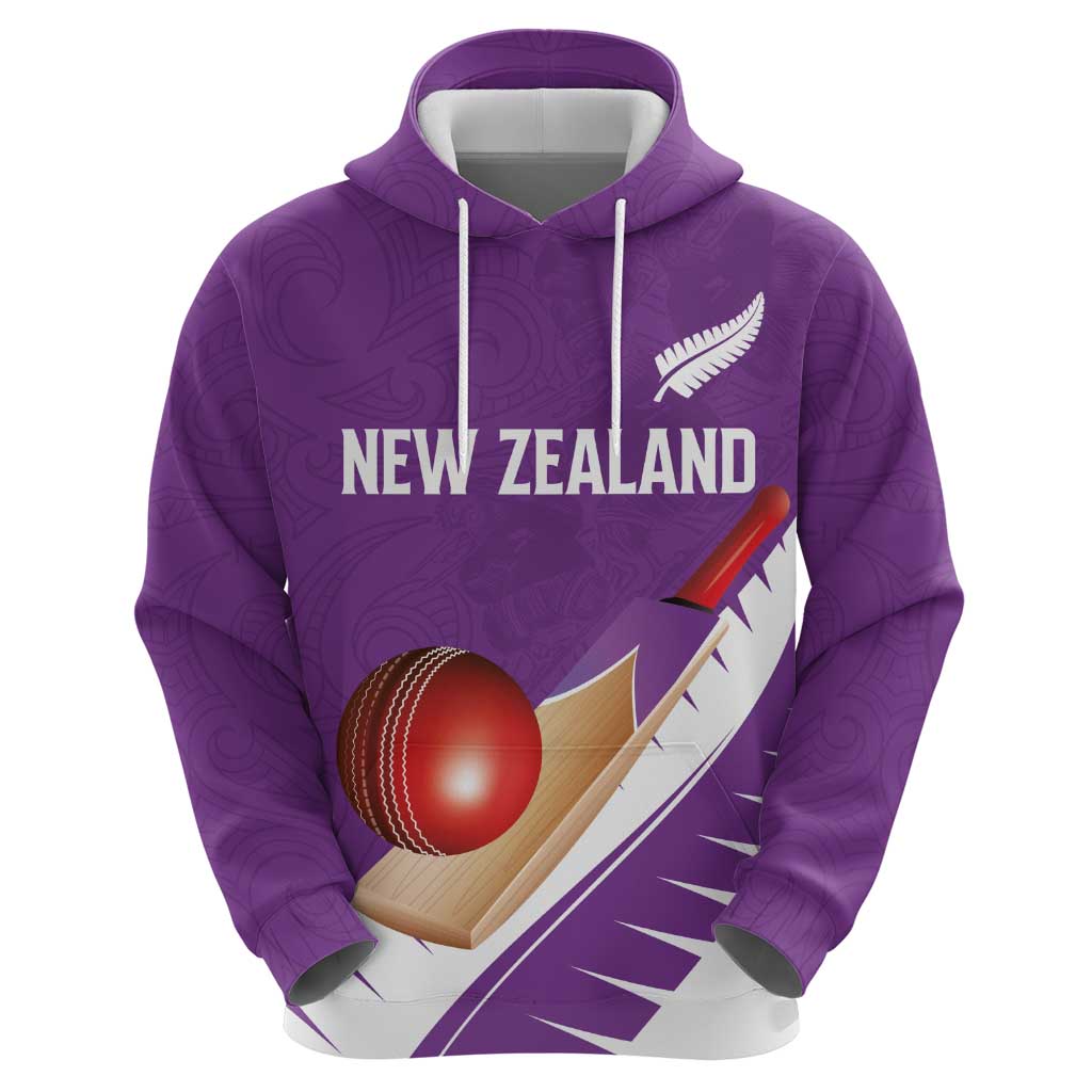 Custom New Zealand Cricket Hoodie Kiwi Birds Haka Dance Purple Fern Sporty Style