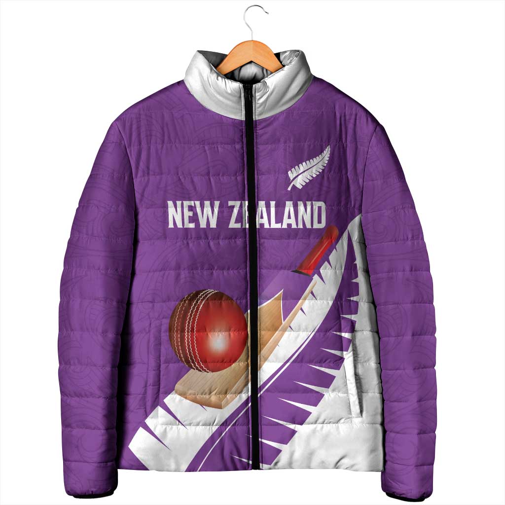 Custom New Zealand Cricket Padded Jacket Kiwi Birds Haka Dance Purple Fern Sporty Style