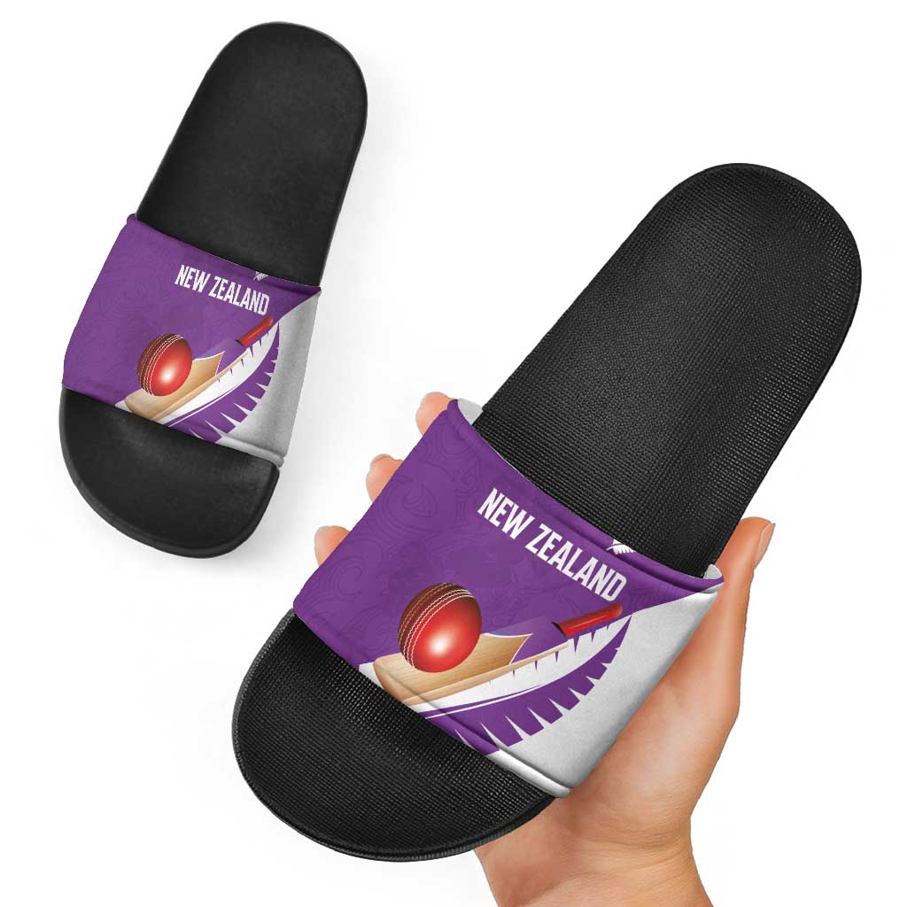 New Zealand Cricket Slide Sandals Kiwi Birds Haka Dance Purple Fern Sporty Style