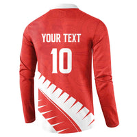 Custom New Zealand Cricket Button Sweatshirt Kiwi Birds Haka Dance Red Fern Sporty Style