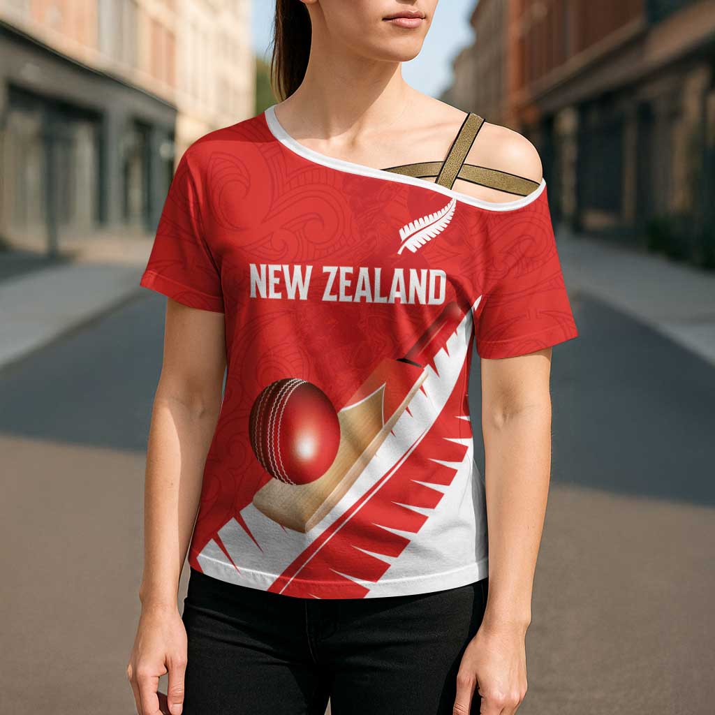 Custom New Zealand Cricket Cross Shoulder Shirt Kiwi Birds Haka Dance Red Fern Sporty Style