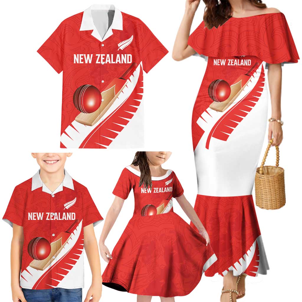 Custom New Zealand Cricket Family Matching Mermaid Dress and Hawaiian Shirt Kiwi Birds Haka Dance Red Fern Sporty Style LT03 - Polynesian Pride
