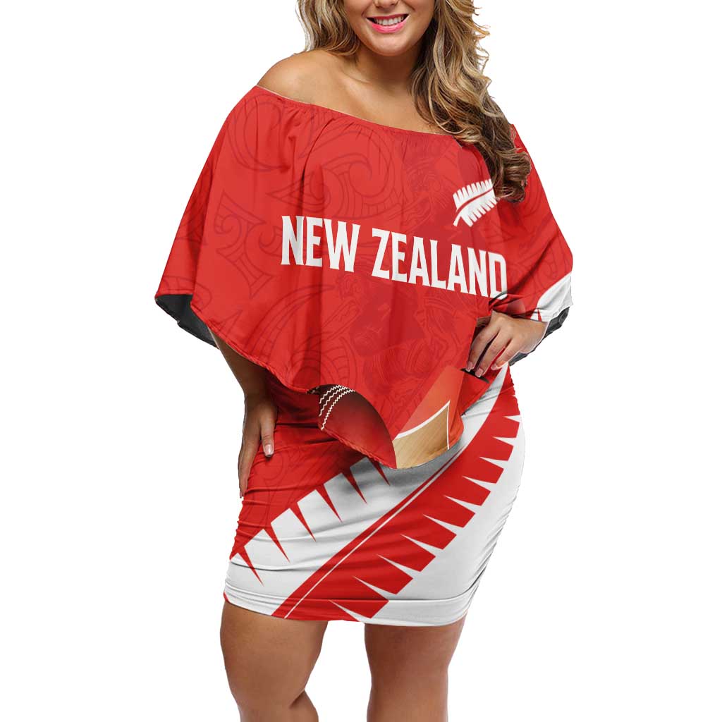 Custom New Zealand Cricket Family Matching Off Shoulder Short Dress and Hawaiian Shirt Kiwi Birds Haka Dance Red Fern Sporty Style