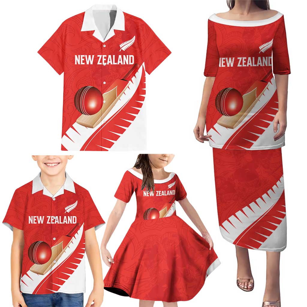 Custom New Zealand Cricket Family Matching Puletasi and Hawaiian Shirt Kiwi Birds Haka Dance Red Fern Sporty Style LT03 - Polynesian Pride